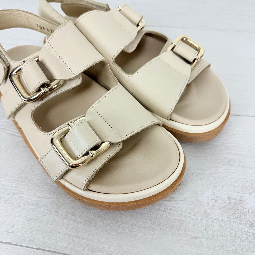 Alohas Harper Leather Sandals Womens 40 US 9 Cream Buckle Slingback Chunky - Picture 9 of 15